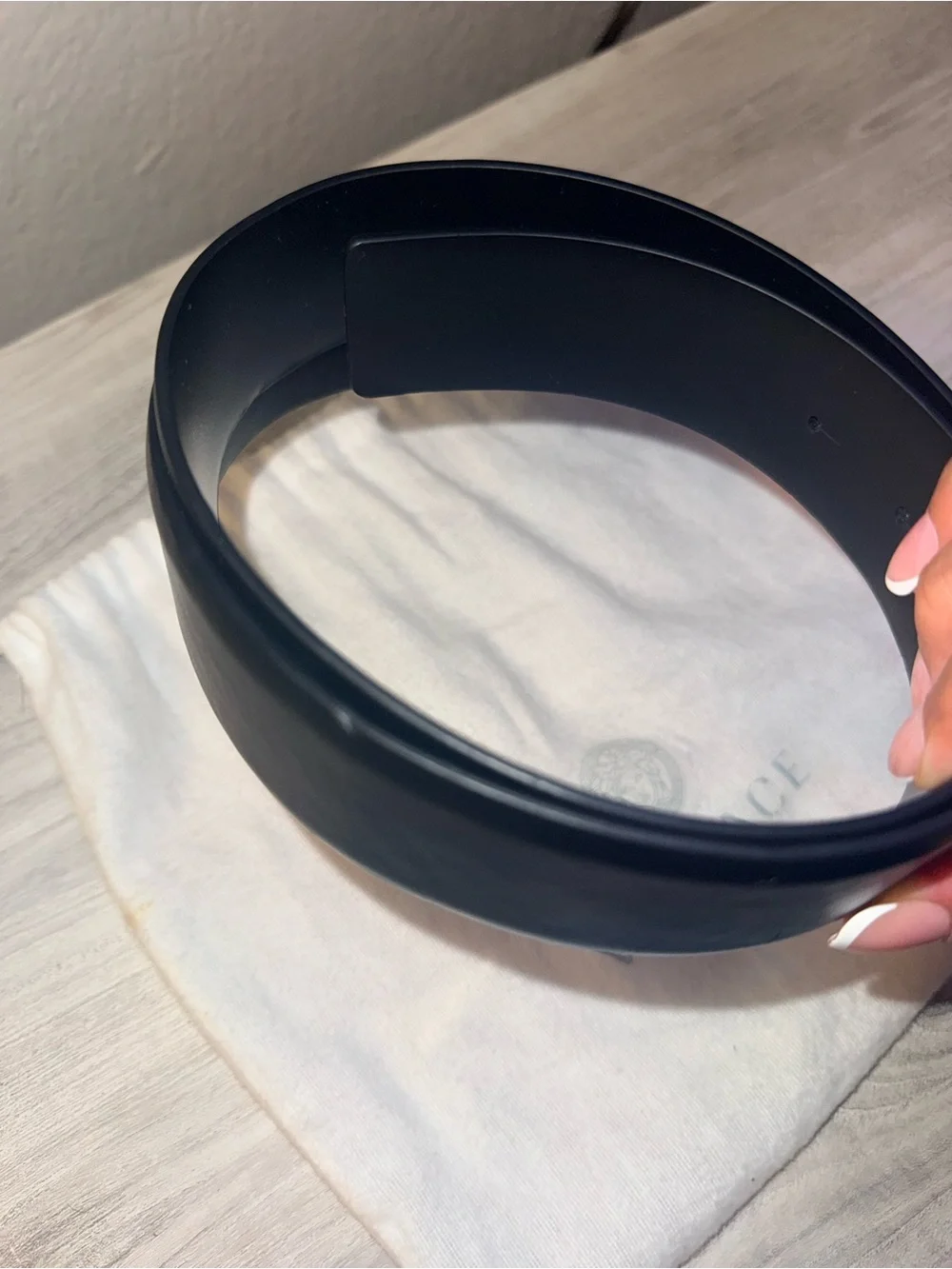 Versace Black Leather Belt with Gold Medusa Round Buckle